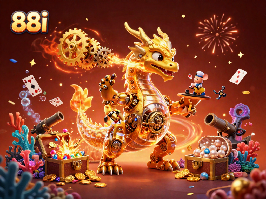 Engage with the thrilling 88i gaming experience featuring a golden dragon and treasure elements.