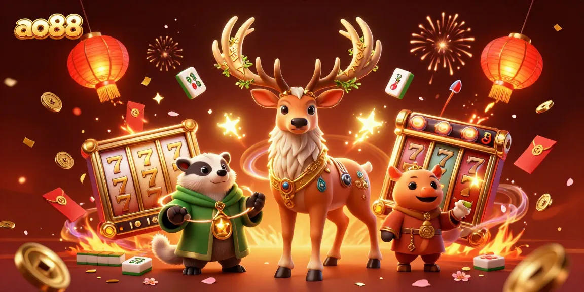 Experience the vibrant excitement of ao88 with slot reels and mystical characters in a captivating casino scene.