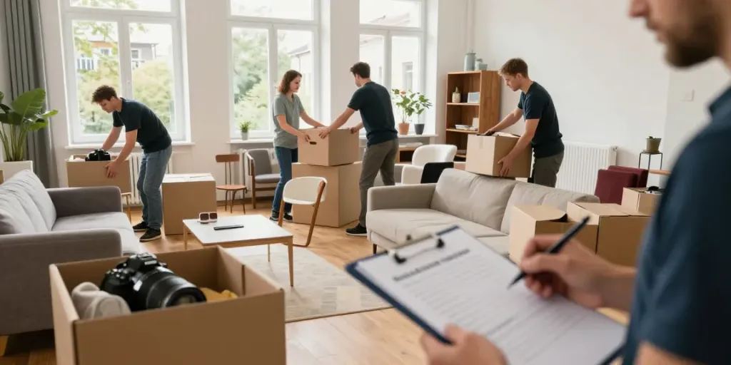 Effiziente Wohnungsauflösung in Berlin Zehlendorf mit professionellem Team, das Möbel und Kartons organisiert.