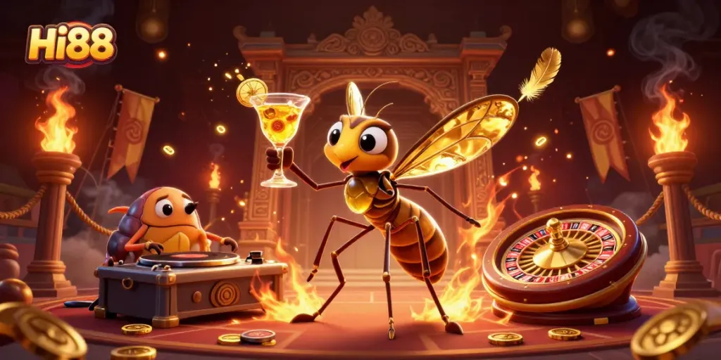 Hi88 casino mascot comes to life, featuring animated characters in a vibrant casino scene.