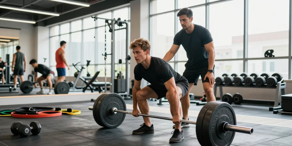 Prime Pharma Steroide präsentiert, während ein Bodybuilder im modernen Fitnessstudio Gewichte hebt und Stärke sowie Fitness betont.