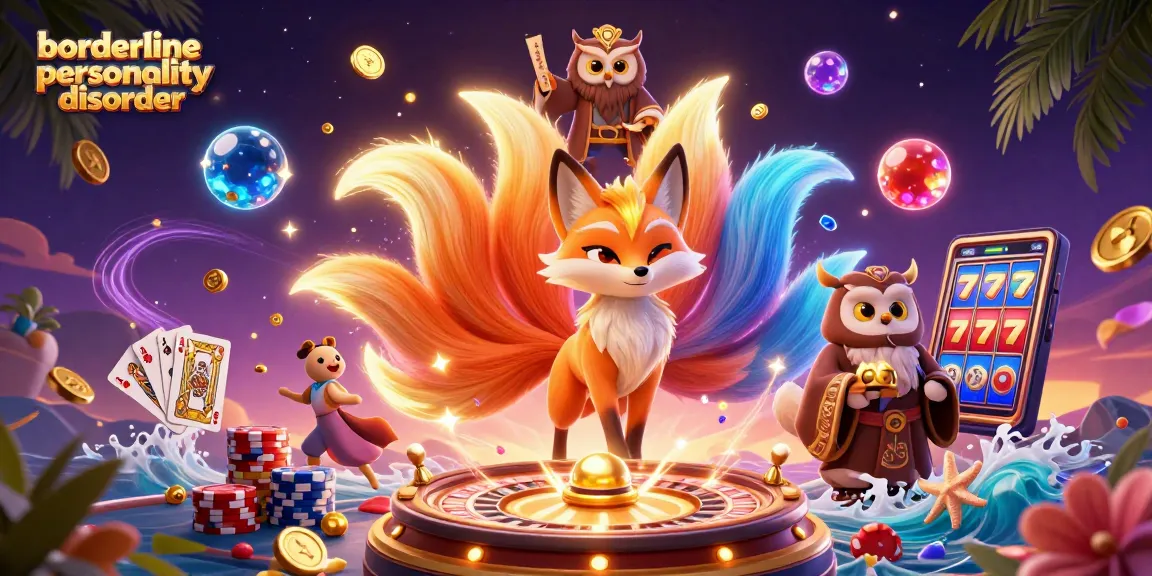 Cascade golden coins and glowing spirits highlight borderline personality disorder insights in vibrant casino digital art.