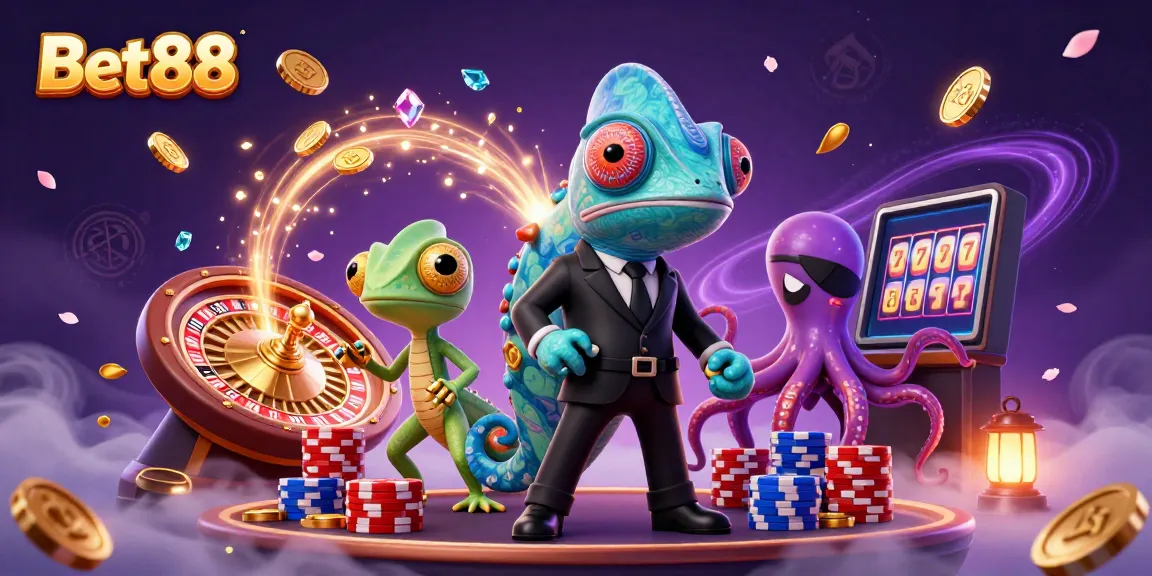 Experience thrilling gaming action at Bet88 with vivid casino elements and dynamic characters.