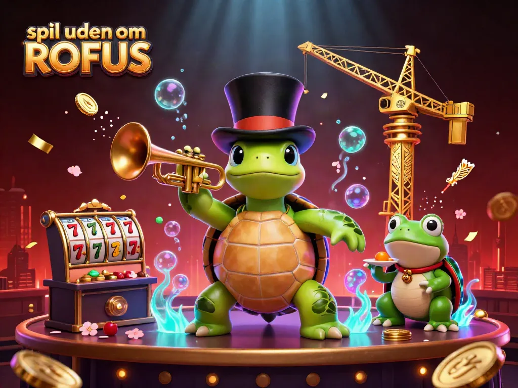 Engage in spil uden om ROFUS with vibrant characters and dynamic casino elements in this immersive 3D illustration.