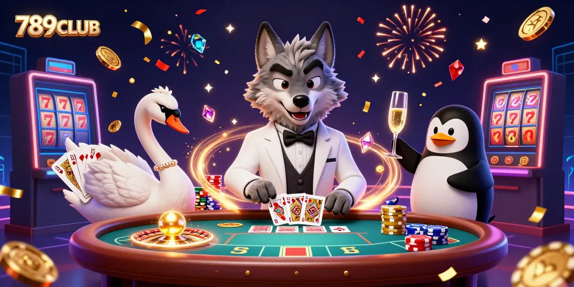 Interact with 789CLUB’s vibrant 3D casino scene showcasing exciting games and characters.