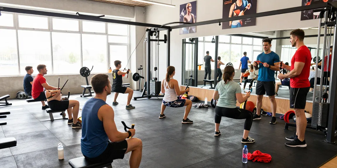 Deus Medical bietet professionelle Fitnessprodukte mit Sportlern im modernen Gym.