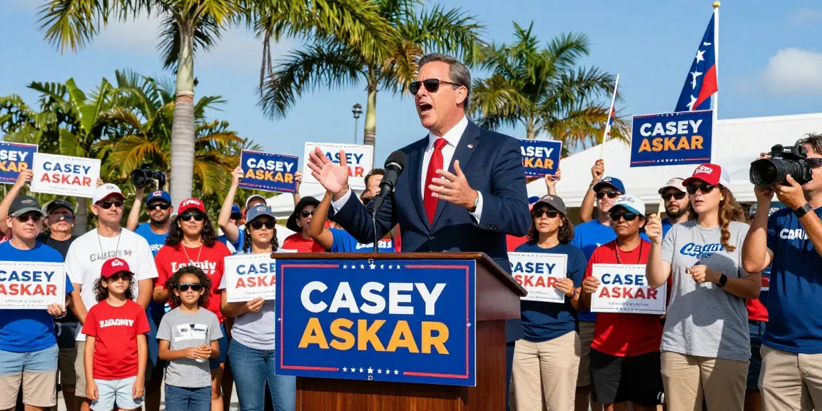 Casey Askar addressing supporters at a Florida rally, showcasing community engagement and political enthusiasm.