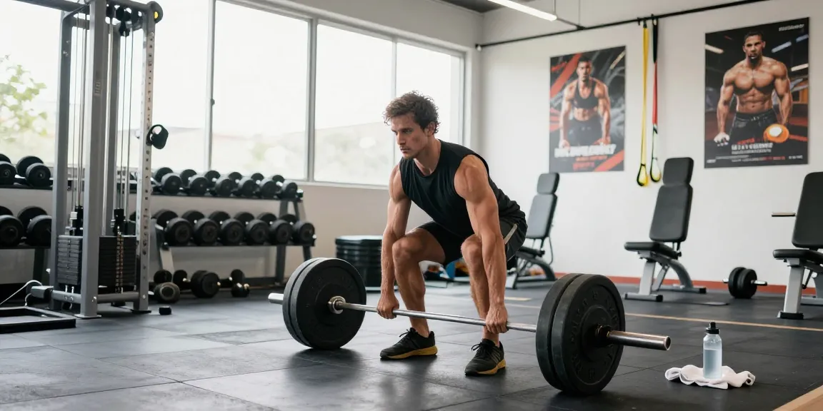 Anabolika Shop Deutschland: Fitnessszene mit Bodybuilder beim Training im modernen Gym, umgeben von Kraftgeräten und motivationalen Postern.