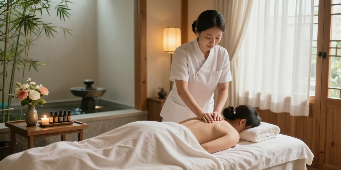 Therapist performing 서울출장안마 treatment in a serene wellness spa.