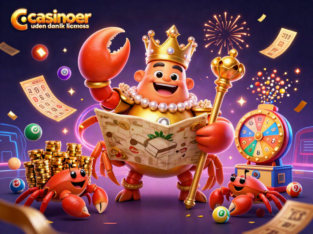 Engage with casinoer uden dansk licens through a rich 3D scene of golden crab emperor and lottery elements.