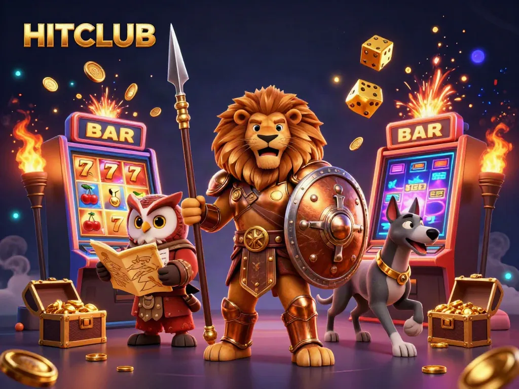 Engaging illustration of HITCLUB featuring characters and dynamic casino elements
