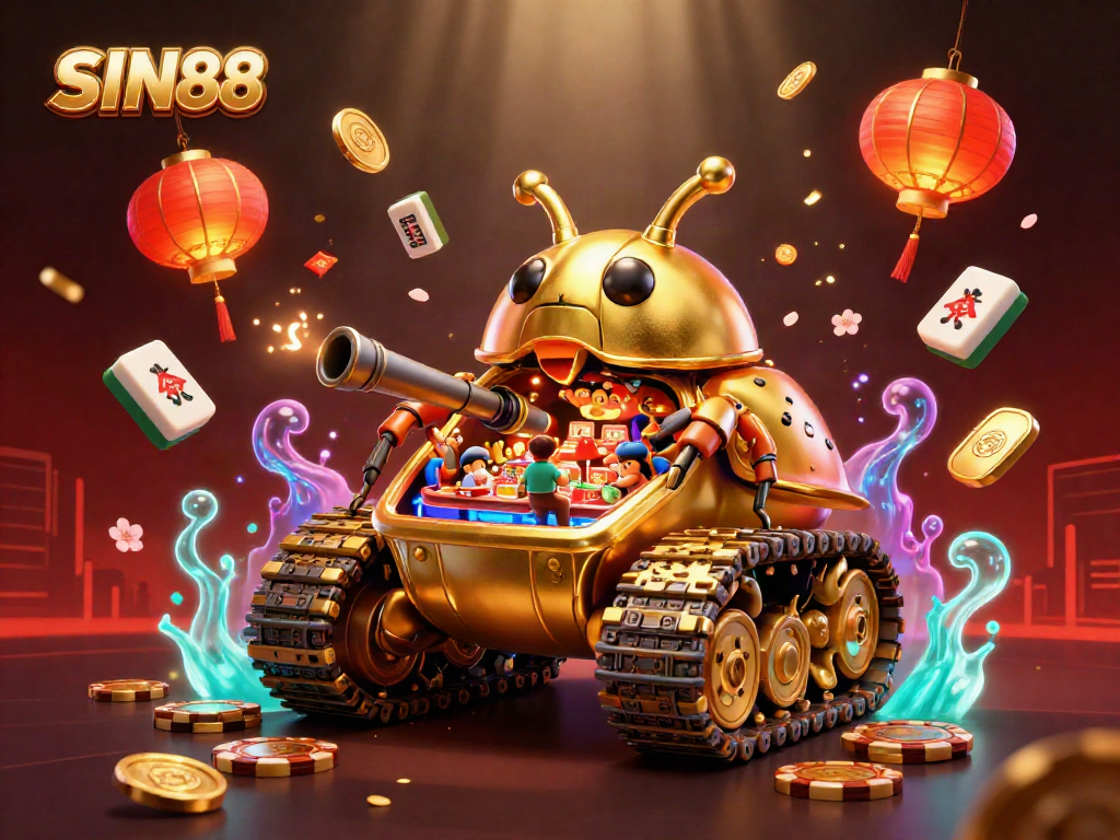 Experience the thrilling casino adventure at SIN88 with a vibrant, engaging 3D illustration featuring unique gaming elements.