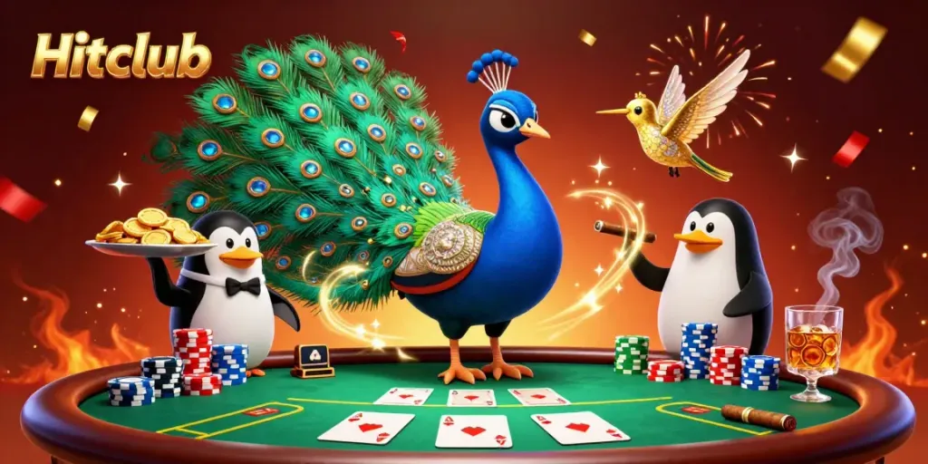Join the excitement at Hitclub with a dazzling display of poker chips, cards, and animated characters!