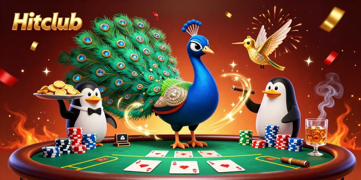 Join the excitement at Hitclub with a dazzling display of poker chips, cards, and animated characters!