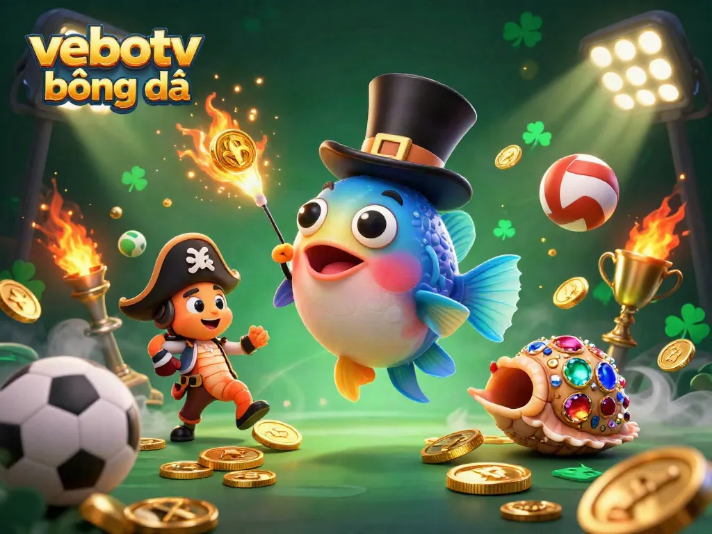Engage in vebotv bóng đá action with dynamic characters and sports-themed elements in a vibrant 3D illustration.