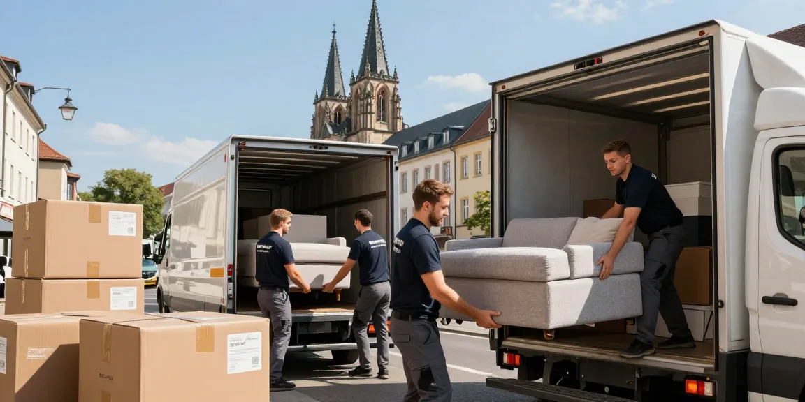 Umzugsunternehmen Speyer Team beim fachgerechten Umzug mit Möbeln und Kisten in der Stadt