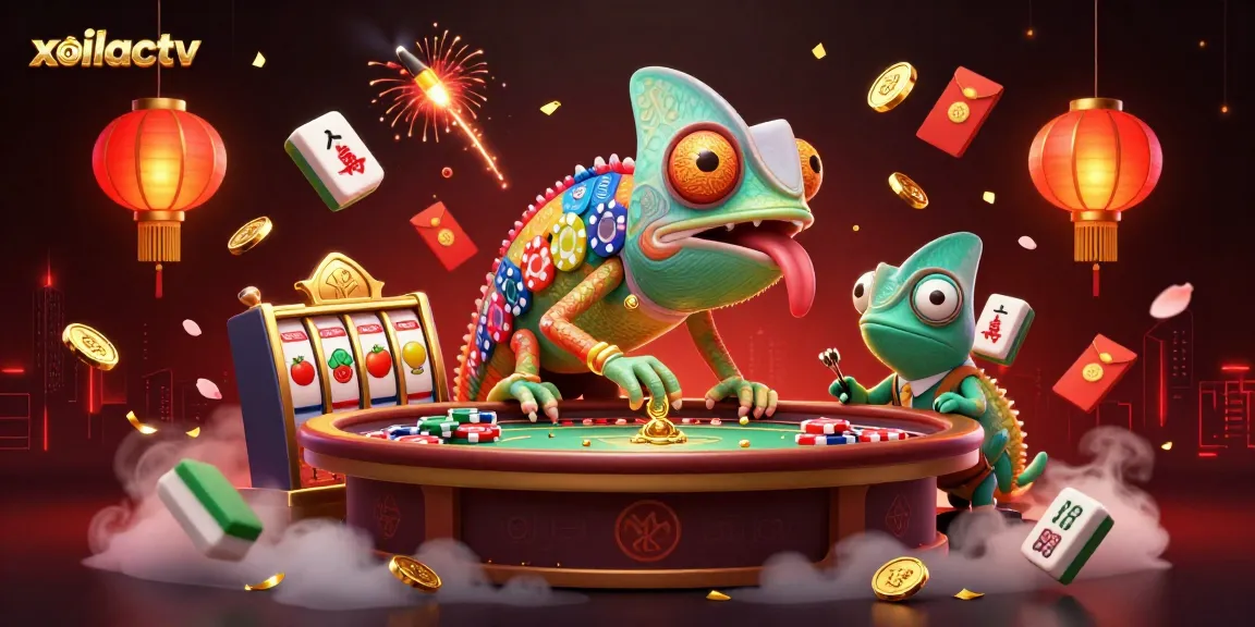 Experience the vibrant world of xoilactv with dynamic chameleon characters capturing winning moments.