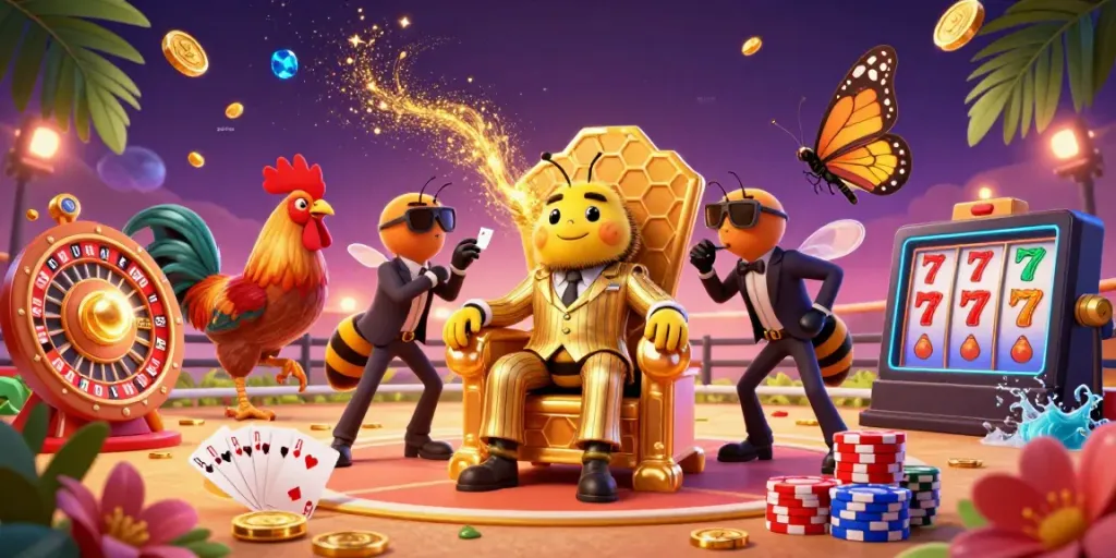 Experience thrilling cockfighting at ga6789 with dynamic roosters and festive casino game elements.