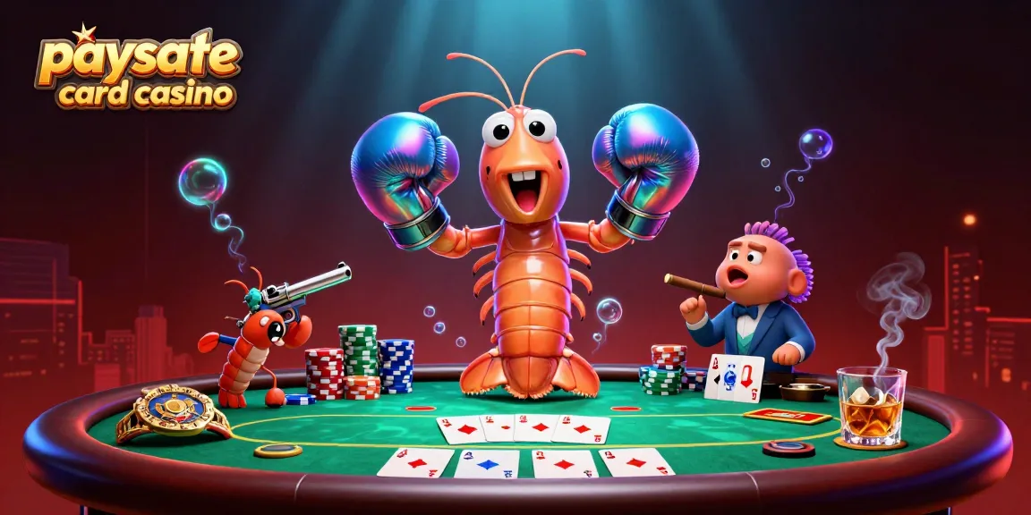Tauchen Sie ein in die Action eines Paysafe Card Casinos mit lebendigen 3D-Garnelenfiguren inmitten der Pokerbegeisterung.