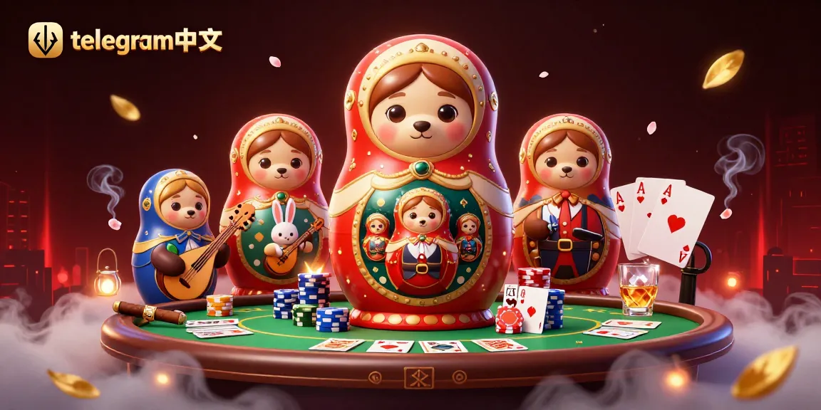 在这个充满活力的电影般的赌场主题场景中，与telegram中文互动，展现色彩缤纷的发牌熊和动态扑克动作。