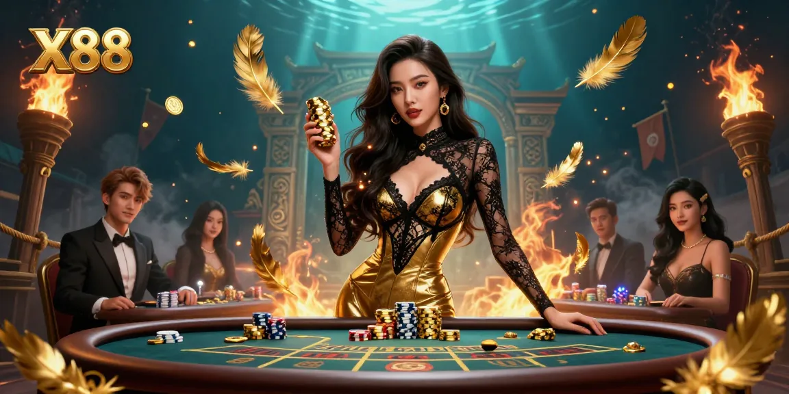 X88 showcases an Asian woman at a VIP baccarat table, exuding elegance and joy in casino action.