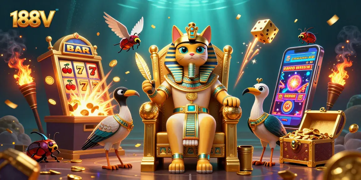 Experience thrilling wins with 188V's vibrant slot machines and captivating characters in an engaging casino scene