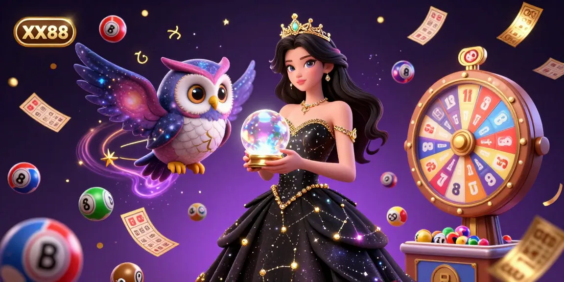 Win big with XX88 at this vibrant 3D casino illustration showcasing exciting lottery elements and a mystical atmosphere.