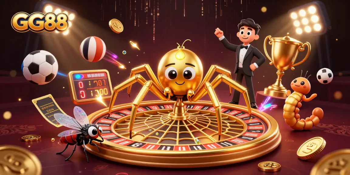 Experience thrilling bets at GG88 with a golden spider roulette scene featuring dynamic sports action.