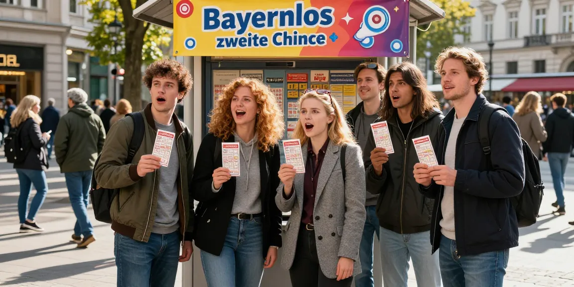 Bayernlos zweite Chance: Glückliche Spieler vor einem Lotto-Kiosk mit ihren Losen.