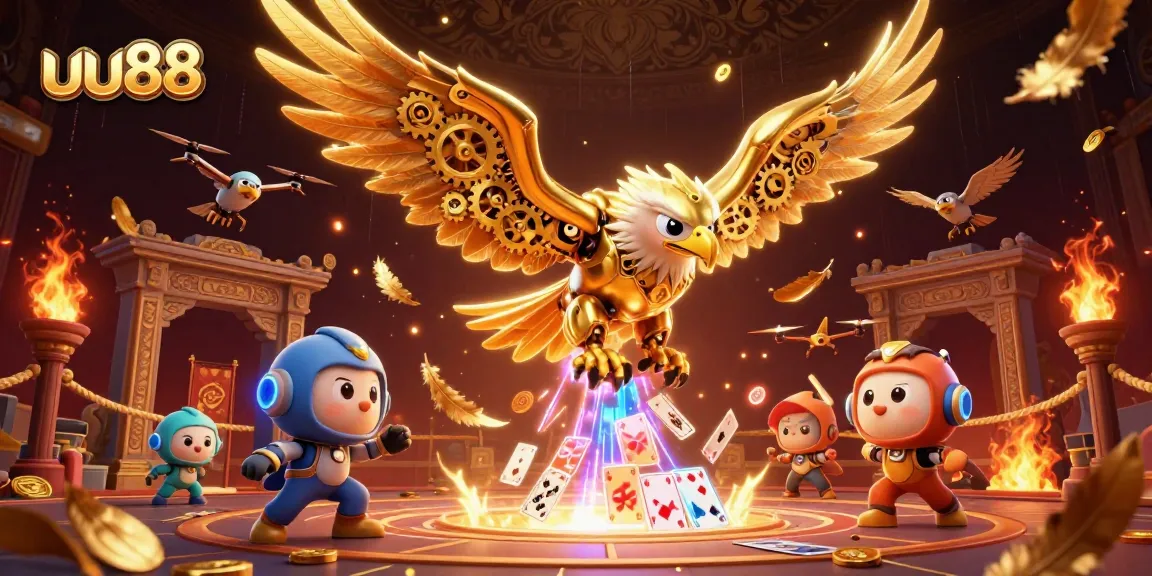 Experience thrilling gameplay at uu88 with vibrant slot reels, golden coins, and a mystical atmosphere.
