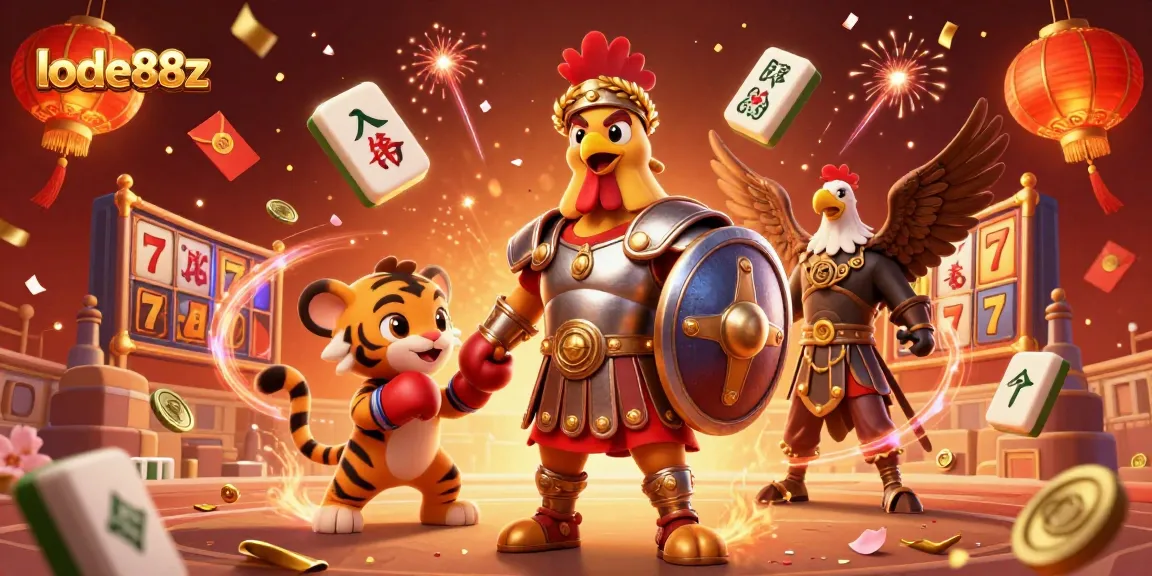 Engage with lode88z's thrilling casino atmosphere featuring a rooster gladiator!