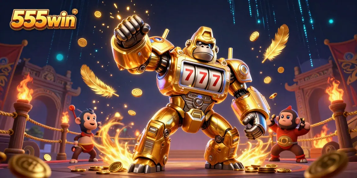 Join the thrilling action of 555win as the golden gorilla mech delivers a jackpot punch!