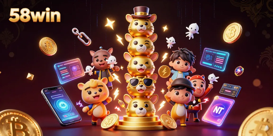 Spin to win at 58win's vibrant casino with a golden totem and crypto coins!