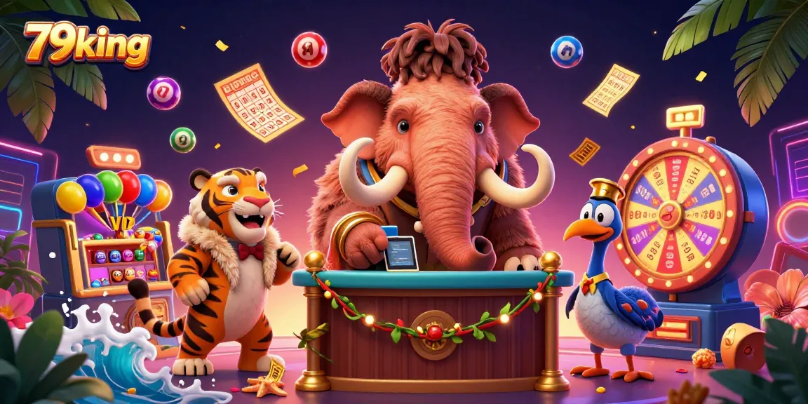 Engage with 79king at the casino door, featuring a woolly mammoth bouncer, VIP saber-tooth tiger, and a dodo doorman