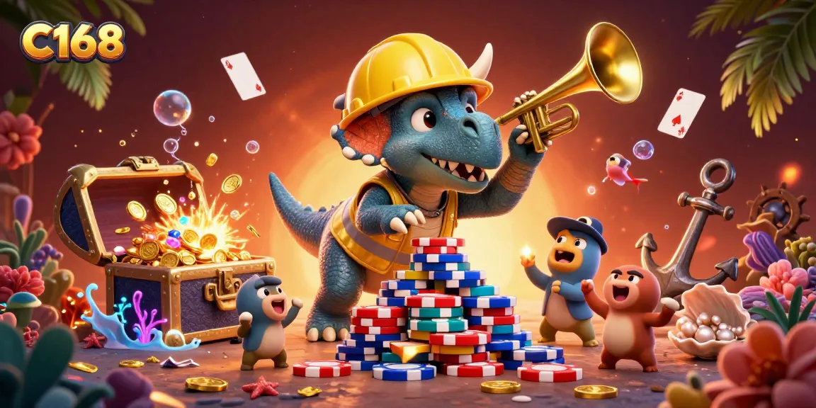 C168 brings excitement to gambling with a vibrant scene of playful dinosaurs and casino elements.