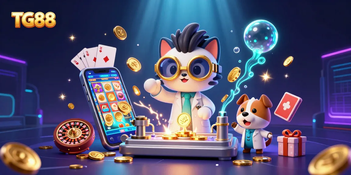 Engage with TG88’s thrilling gambling scene featuring lively characters and vibrant casino elements.