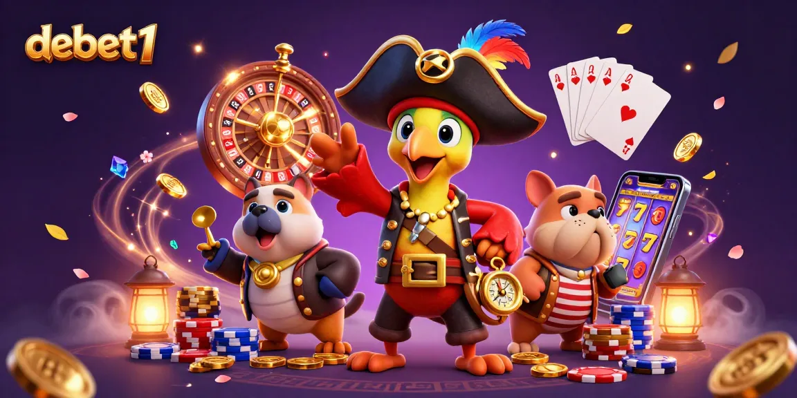 Engage in thrilling gameplay with debet1 showcasing vibrant casino-themed characters and elements.