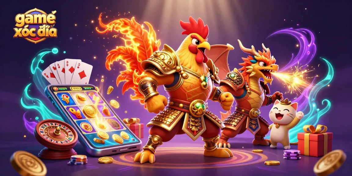 Engage in thrilling game xóc đĩa action, surrounded by vibrant 3D characters and casino elements.