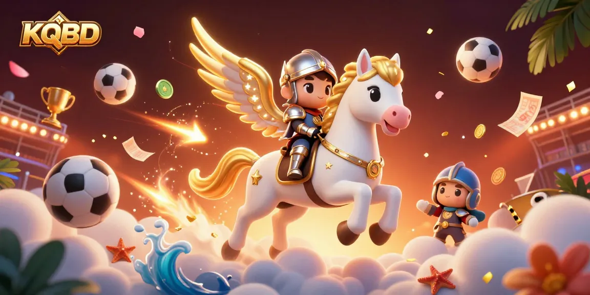 KQBD showcases live sports betting excitement with dynamic characters galloping through a vibrant scene.