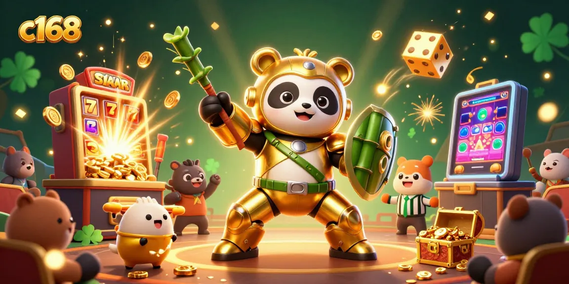 Engage with thrilling c168 casino action featuring a golden panda in a dynamic gaming arena.