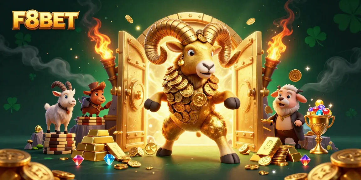 Experience thrilling wins with the dynamic F8BET golden themed casino scene bursting with luck and wealth.