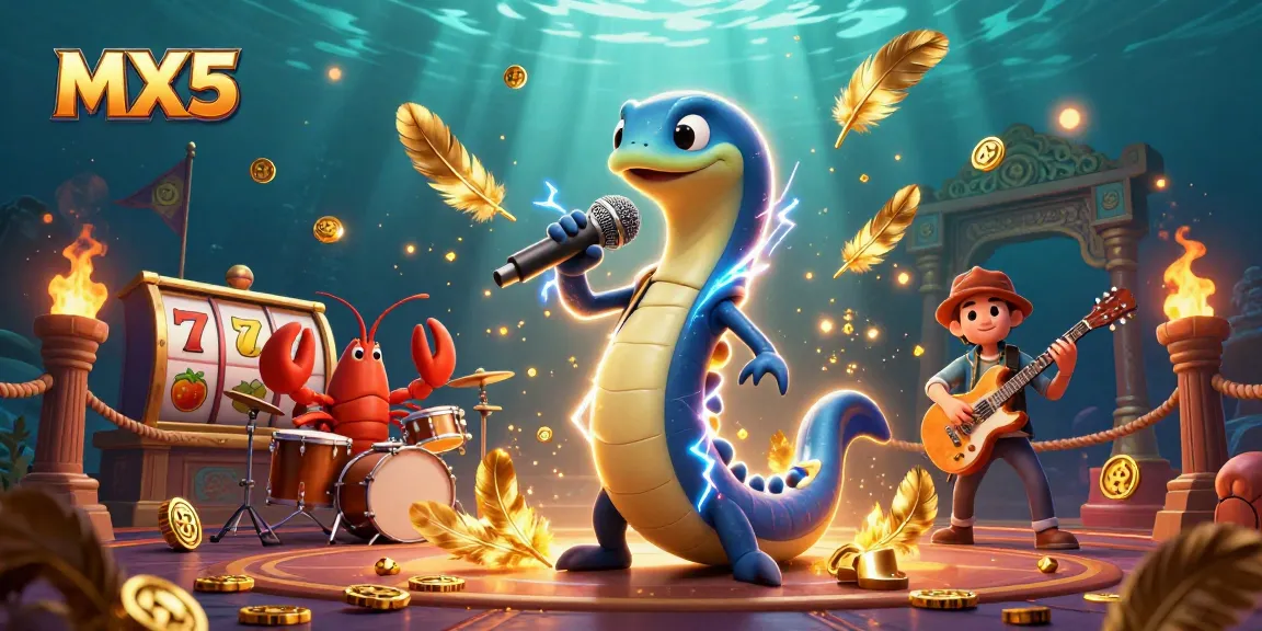 Spark up the underwater casino adventure with MX5, showcasing an electric eel DJ, lobster drummer, and seahorse guitarist.