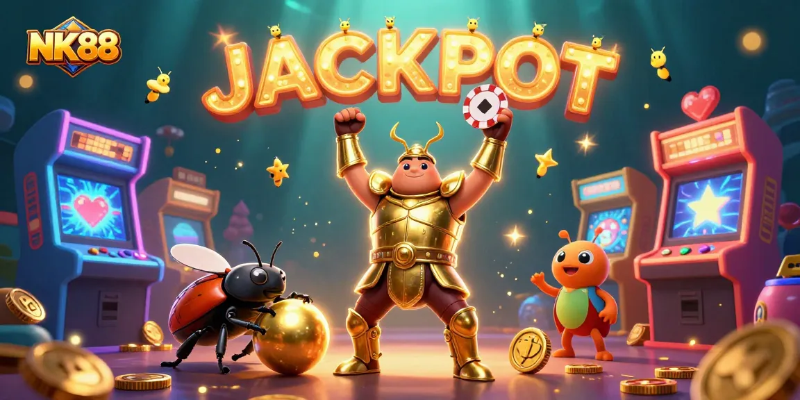 Experience the thrill of NK88 casino gaming with vibrant characters and dynamic elements in this captivating illustration.