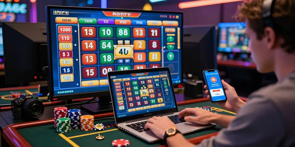 Toto permainan judi online dengan tampilan antarmuka yang menarik dan pengguna berfokus pada layar.