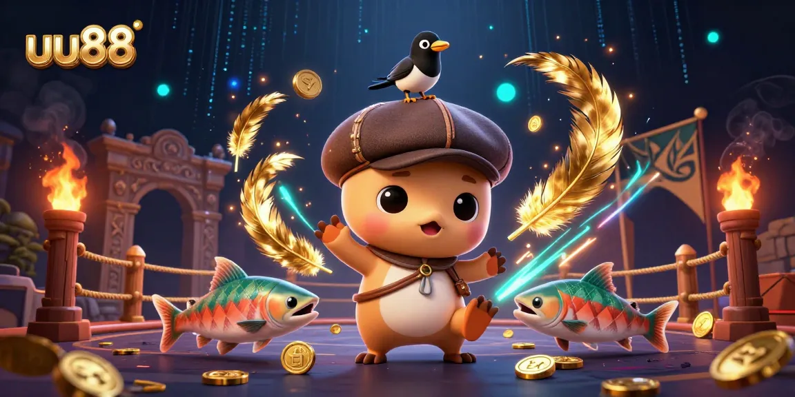 uu88 showcases the playful Nessie with a gold-obsessed magpie in a dynamic casino scene.