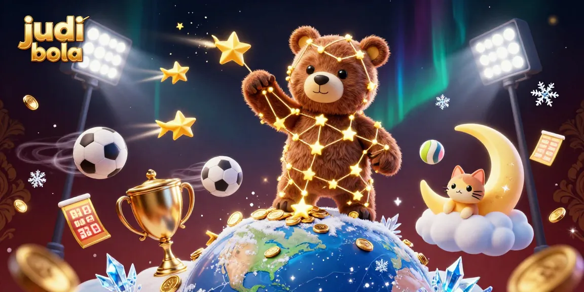 Permainan judi bola yang menarik dengan karakter beruang bintang mengumpulkan koin di bawahnya.