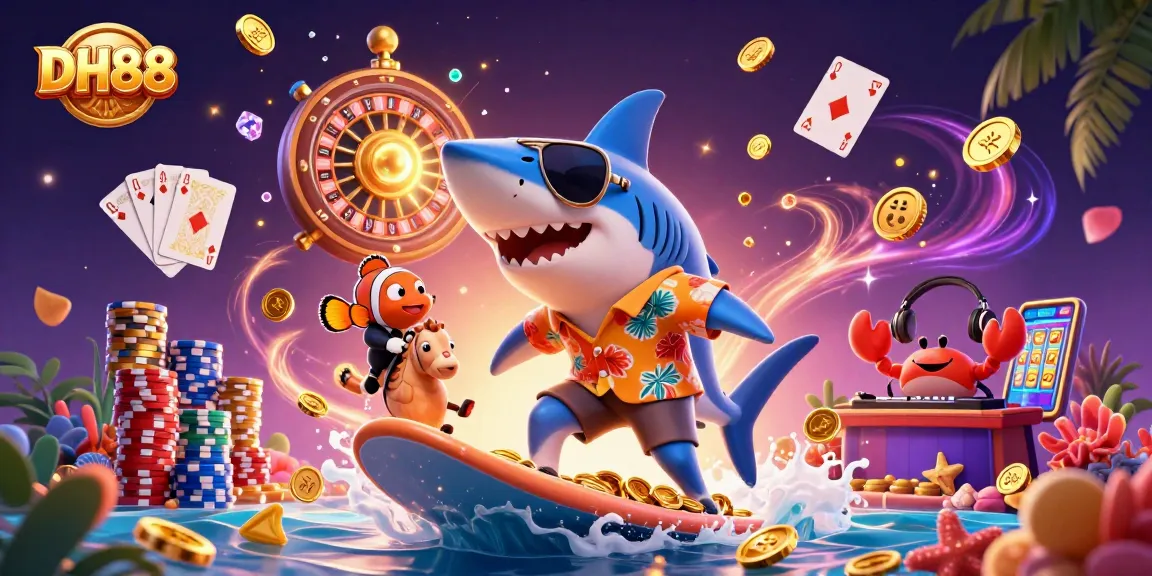 Experience thrilling slots and gaming at DH88 with colorful casino characters in a vibrant 3D illustration.