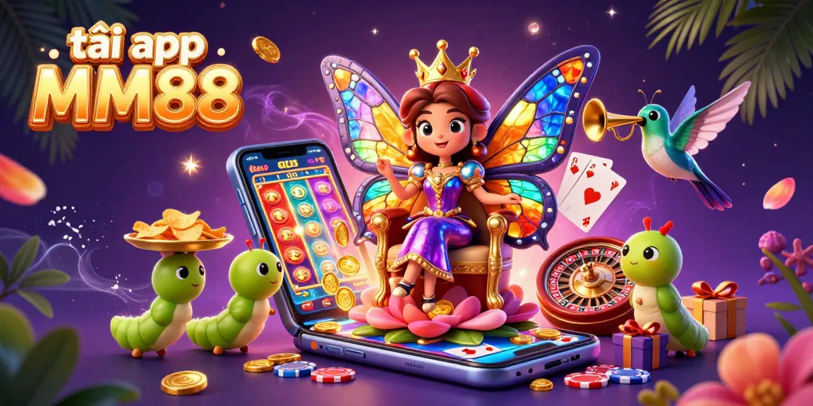 Play slots and win with tải app MM88 in a vibrant casino-themed scene.