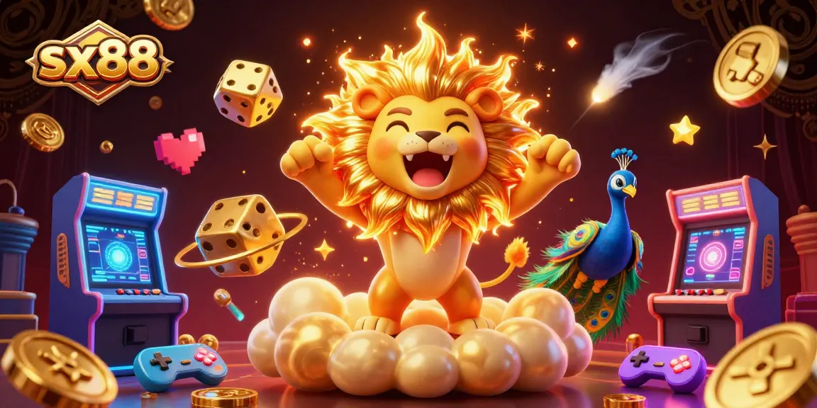 SX88 roaring into gaming fun with golden dice and 3D arcade machines.