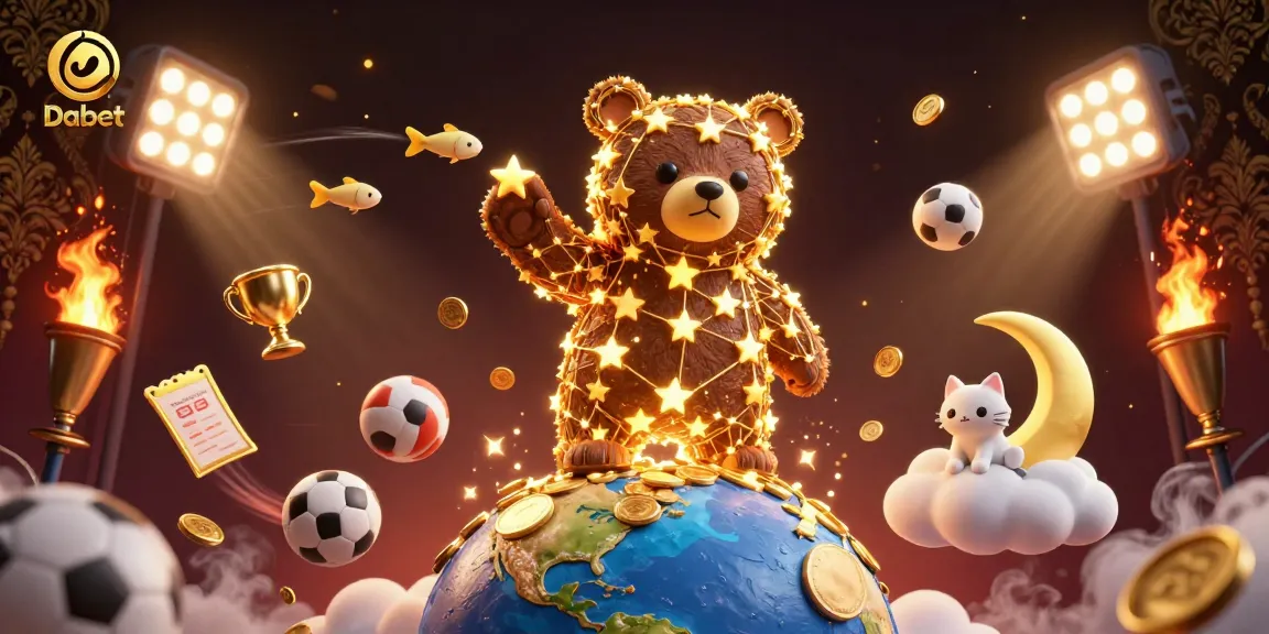 Dabet brings excitement with a constellation bear, sports elements, and dynamic casino vibes.